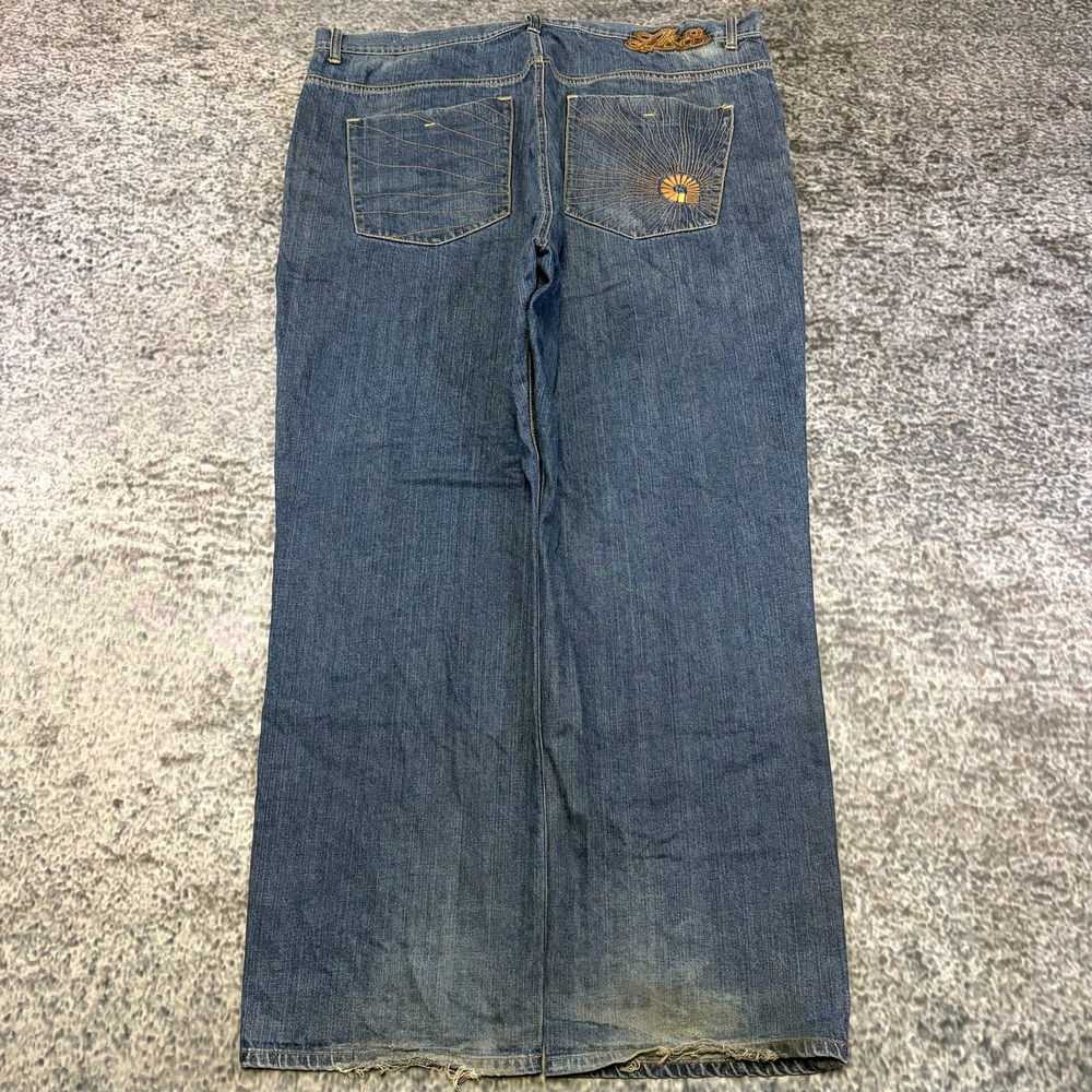 Vintage Akademiks Jeans Mens 44x33 Blue Embroidered Baggy Wide Leg Skater Y2K